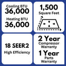 MRCOOL Advantage 5G 36,000 BTU 18 SEER2 Ductless Mini Split Air Conditioner and Heat Pump - 230V