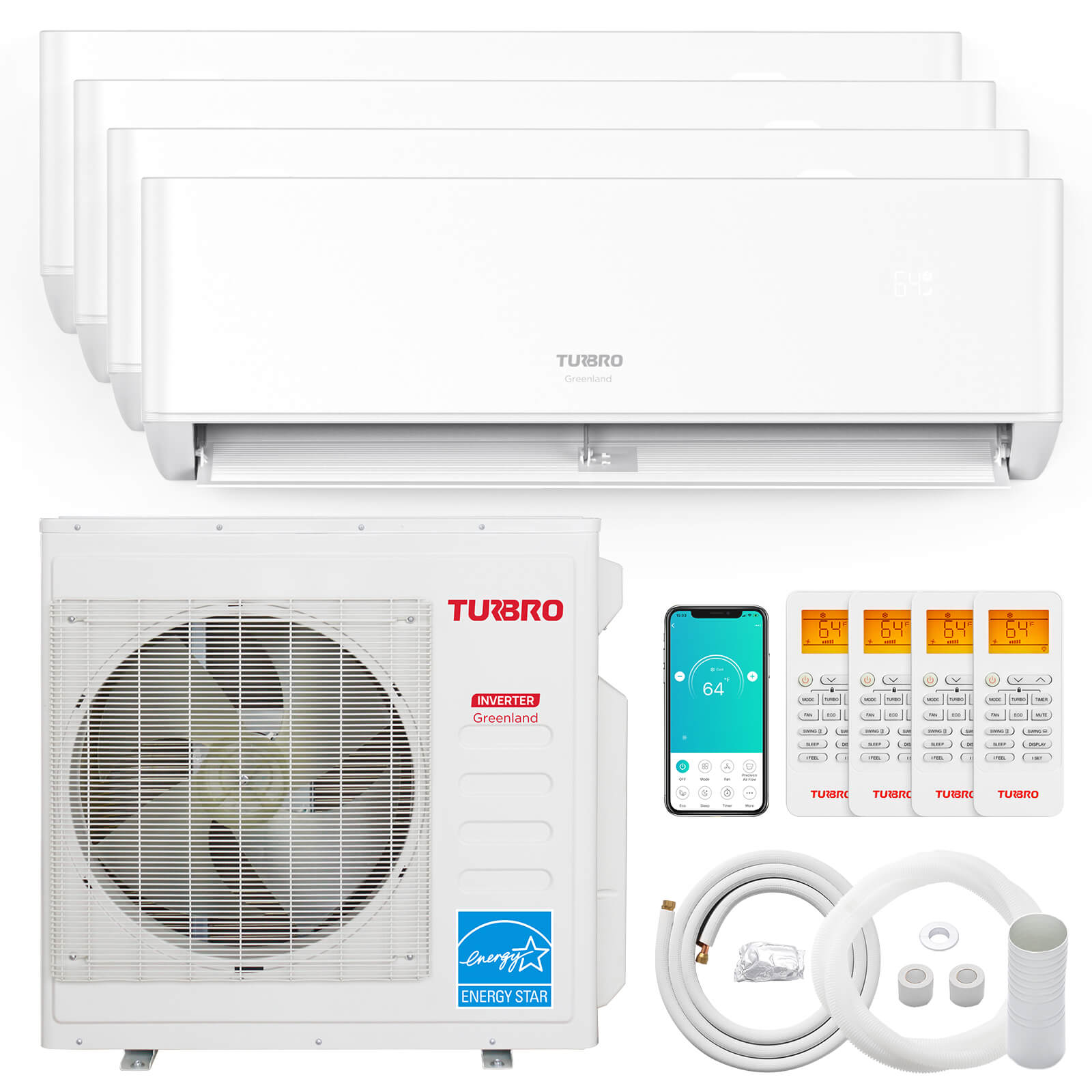 TURBRO Greenland 42,000 BTU 4 Zone Mini Split AC with Heat Pump - R-454B