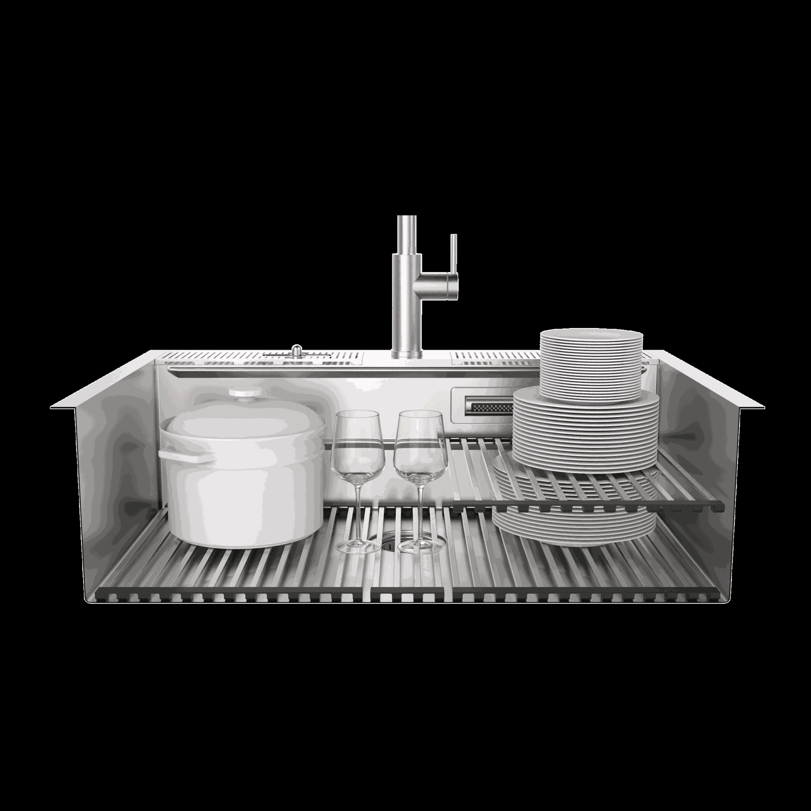 Forno Acqua 33 in. Drop-In/Undermount 3-Level MultiSINK Workstation Sink with Waterfall Faucet & Glass Rinser - E-XP31