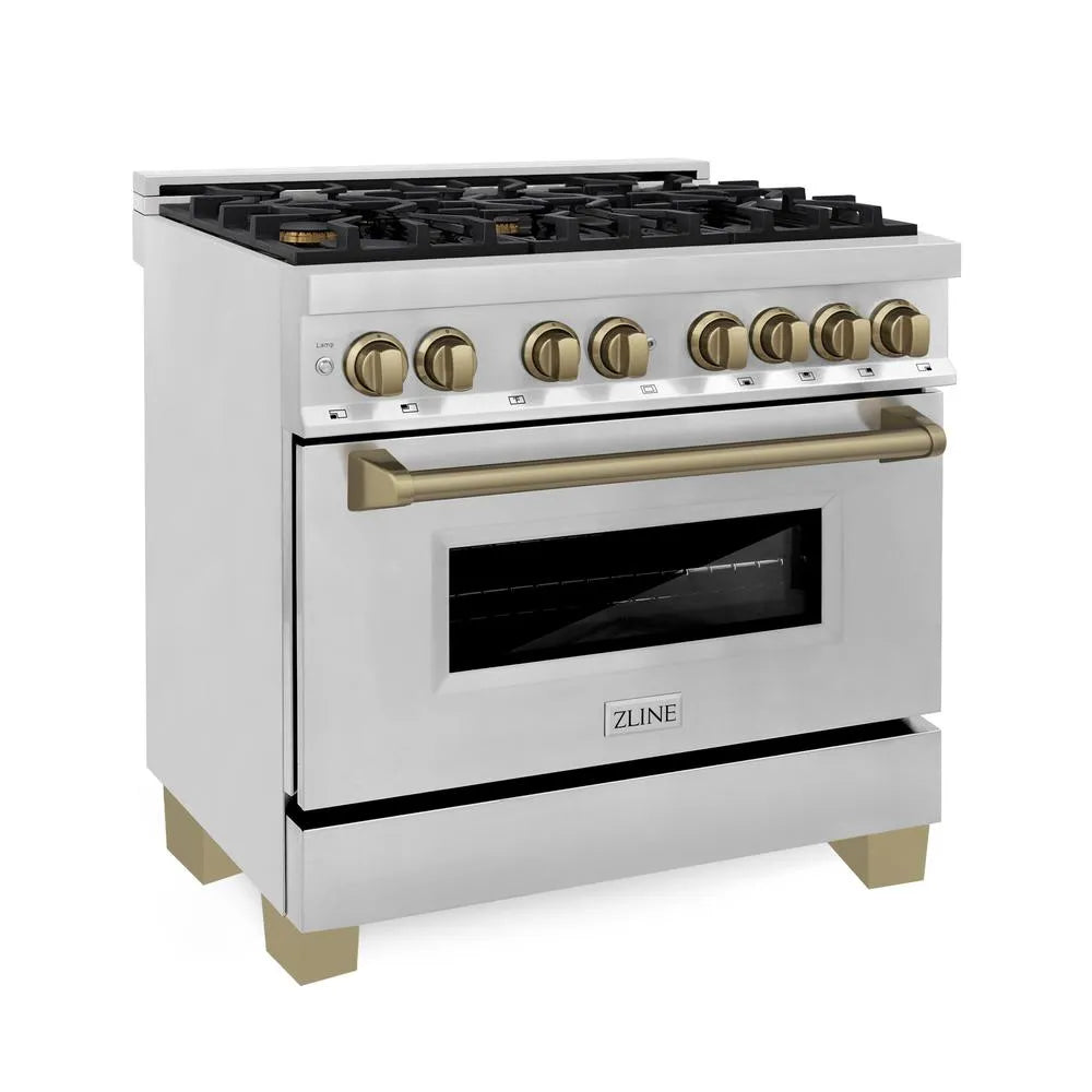 ZLINE Autograph Edition Legacy 36-inch range in stainless steel and champagne bronze accents RAZ-36-CB