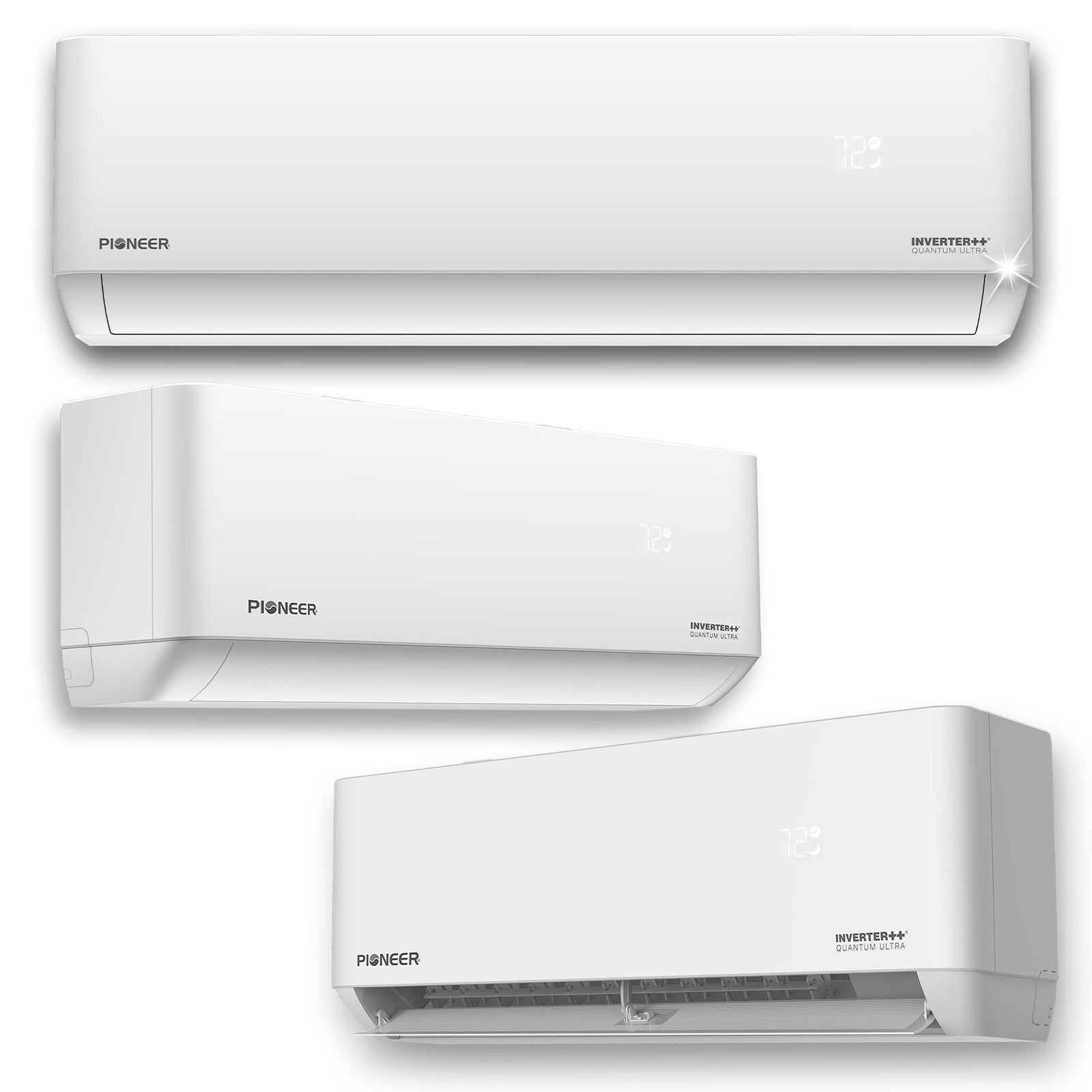 Pioneer 33,000 BTU (9K + 12K + 12K) 2.25-Ton Quantum Ultra Wi-Fi 24 SEER2 Energy-Star Multi 3-Zone Wall Mount Air Conditioner Heat Pump 230V