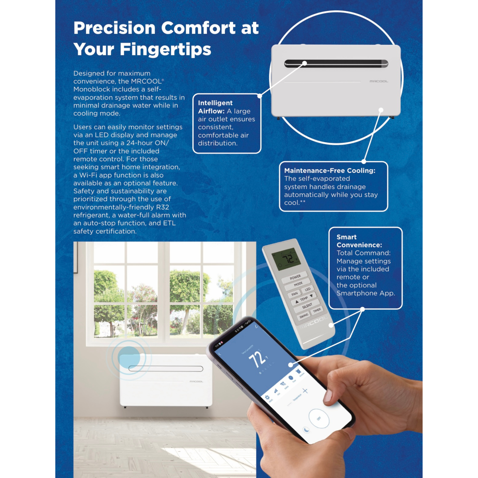 MRCOOL® Monoblock 10,000 BTU Ductless Wall Mounted Heating & Cooling System – WiFi – R32 – 115V – MDM10115D