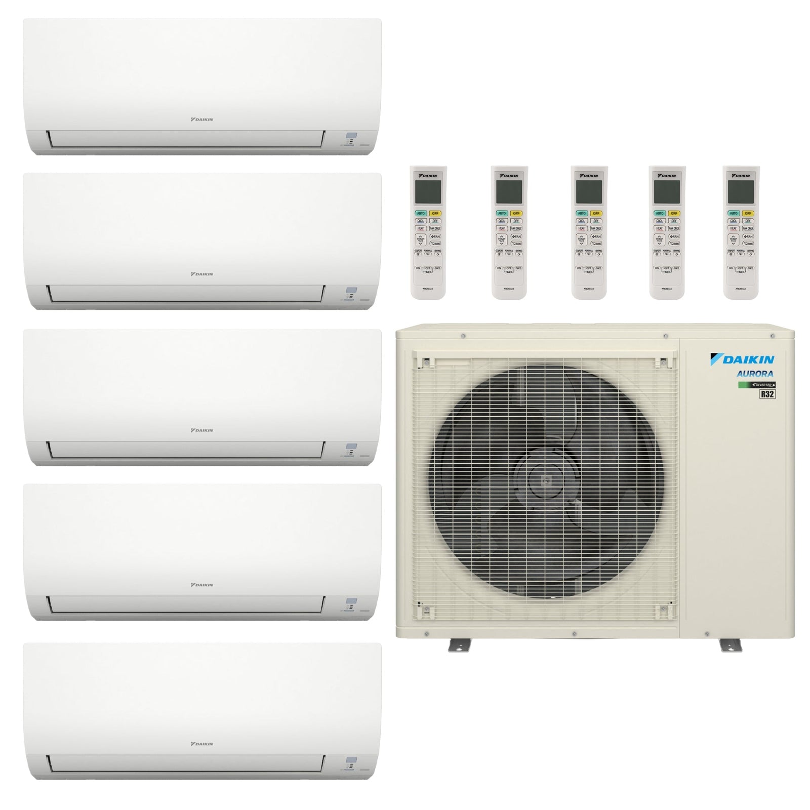 Daikin Aurora 5-Zone Ductless Mini Split AC & Heat Pump 48000 BTU (7K+7K+7K+7K+9K), Wall Mount Units, 230V - R32