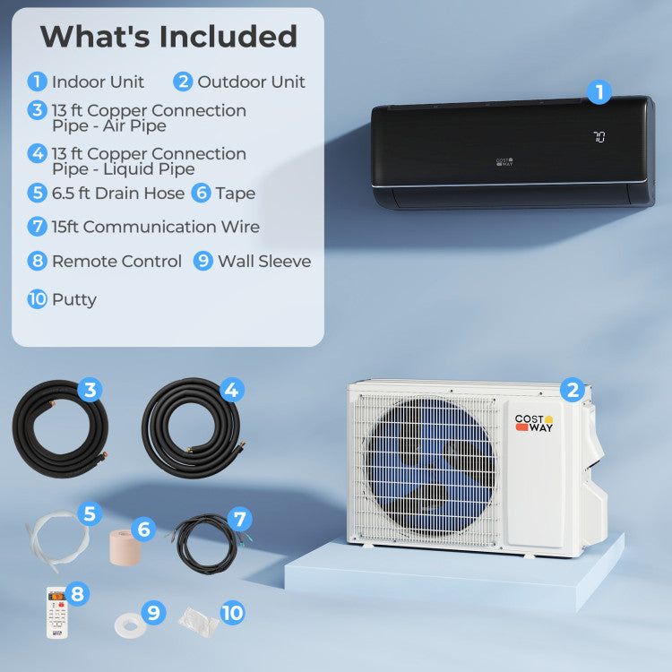 Costway 9,000 BTU 20.5 SEER2 Mini Split Air Conditioner What is Included 