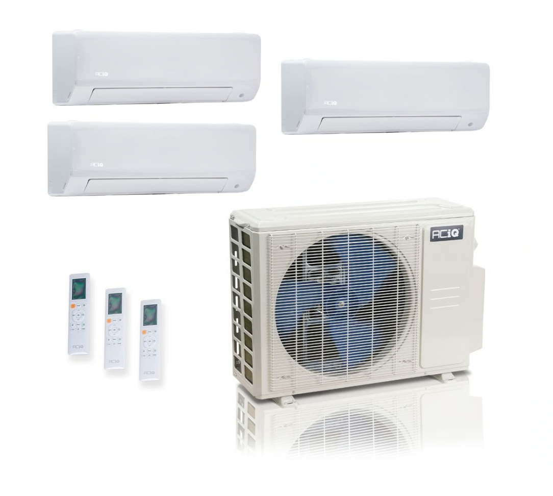 ACiQ Standard 27,000 BTU 25 SEER2 3 Zone Wall Mount Mini Split Heat Pump System 230V - (6K + 6K + 12K)