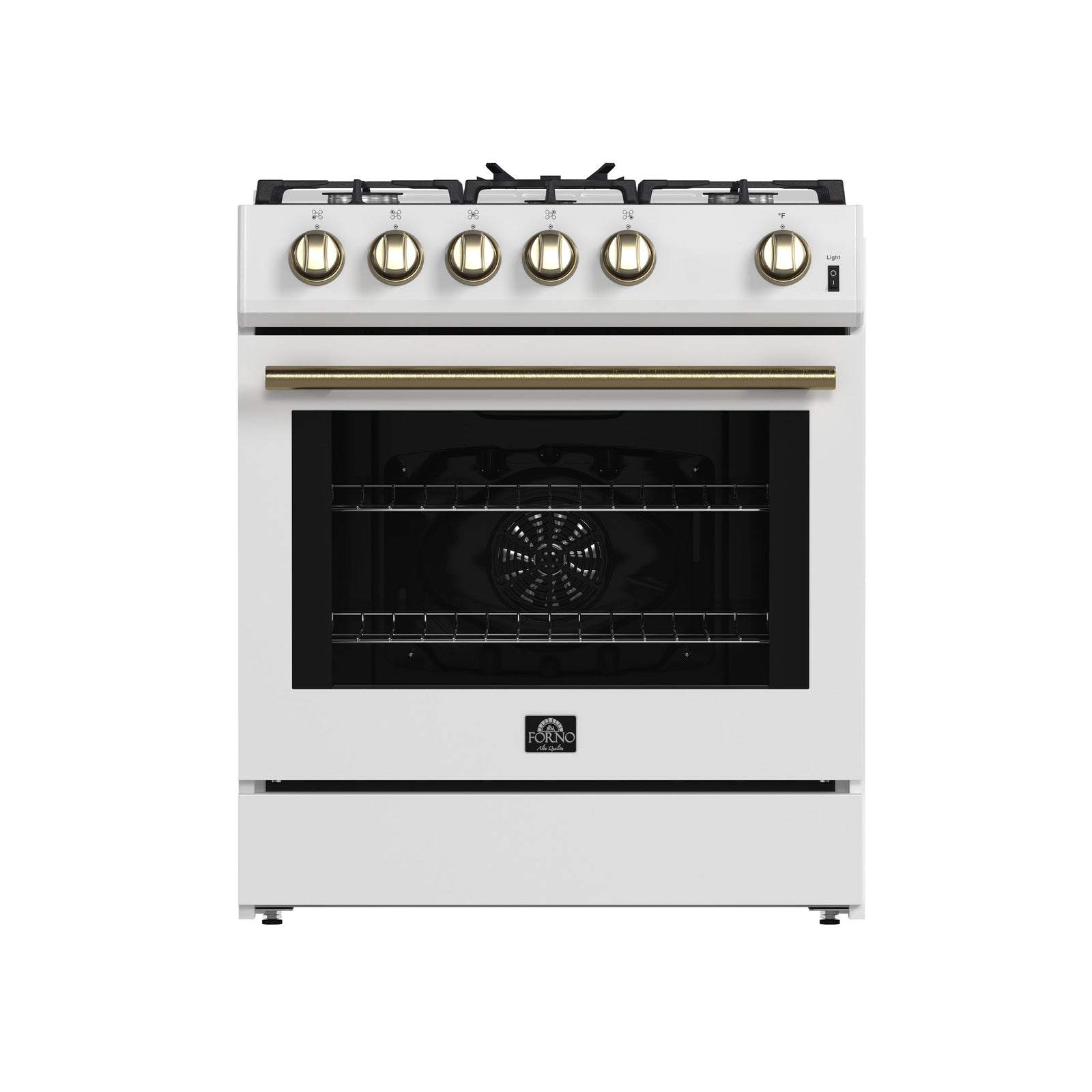 Forno Leonardo Espresso 30-Inch White Gas Range, 5 Burners, 39,500 BTU, 5 cu.ft Convection Oven - FFSGS1116-30WHT