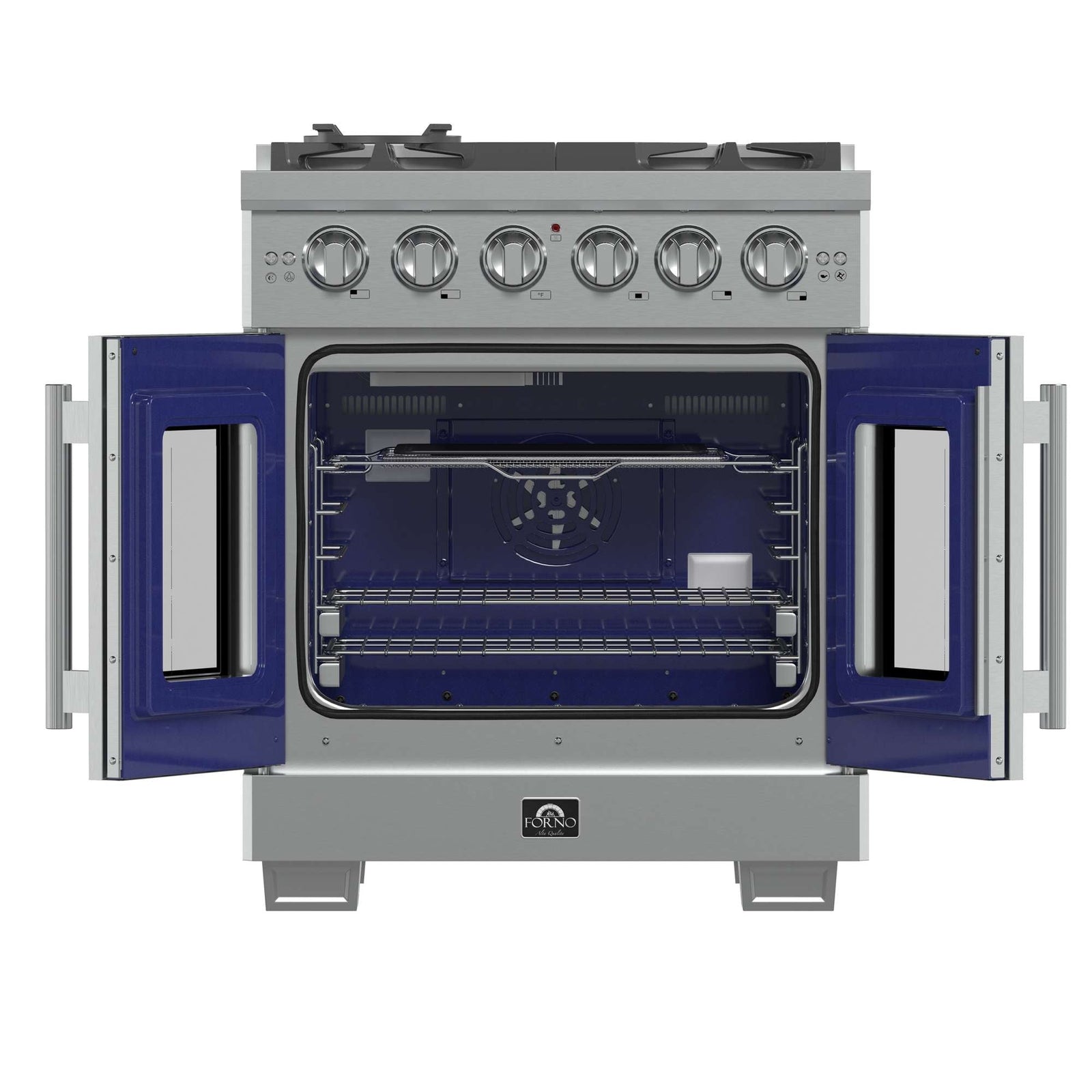Forno Capriasca 30-Inch Freestanding French Door Gas Range, 4 Burners, Convection Oven, Energy Efficient - FFSGS6460-30
