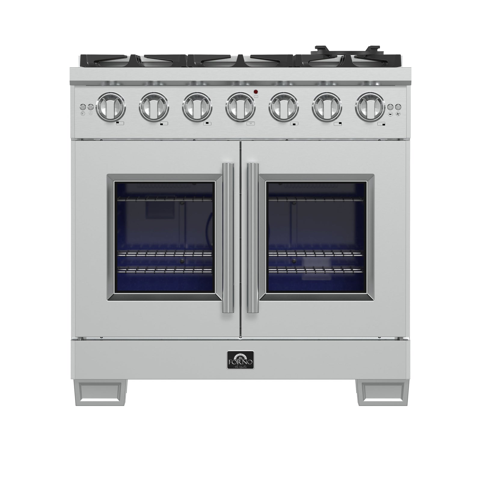 Forno Capriasca 36-Inch Freestanding French Door Gas Range, 6 Burners, Convection Oven, Energy Efficient - FFSGS6460-36