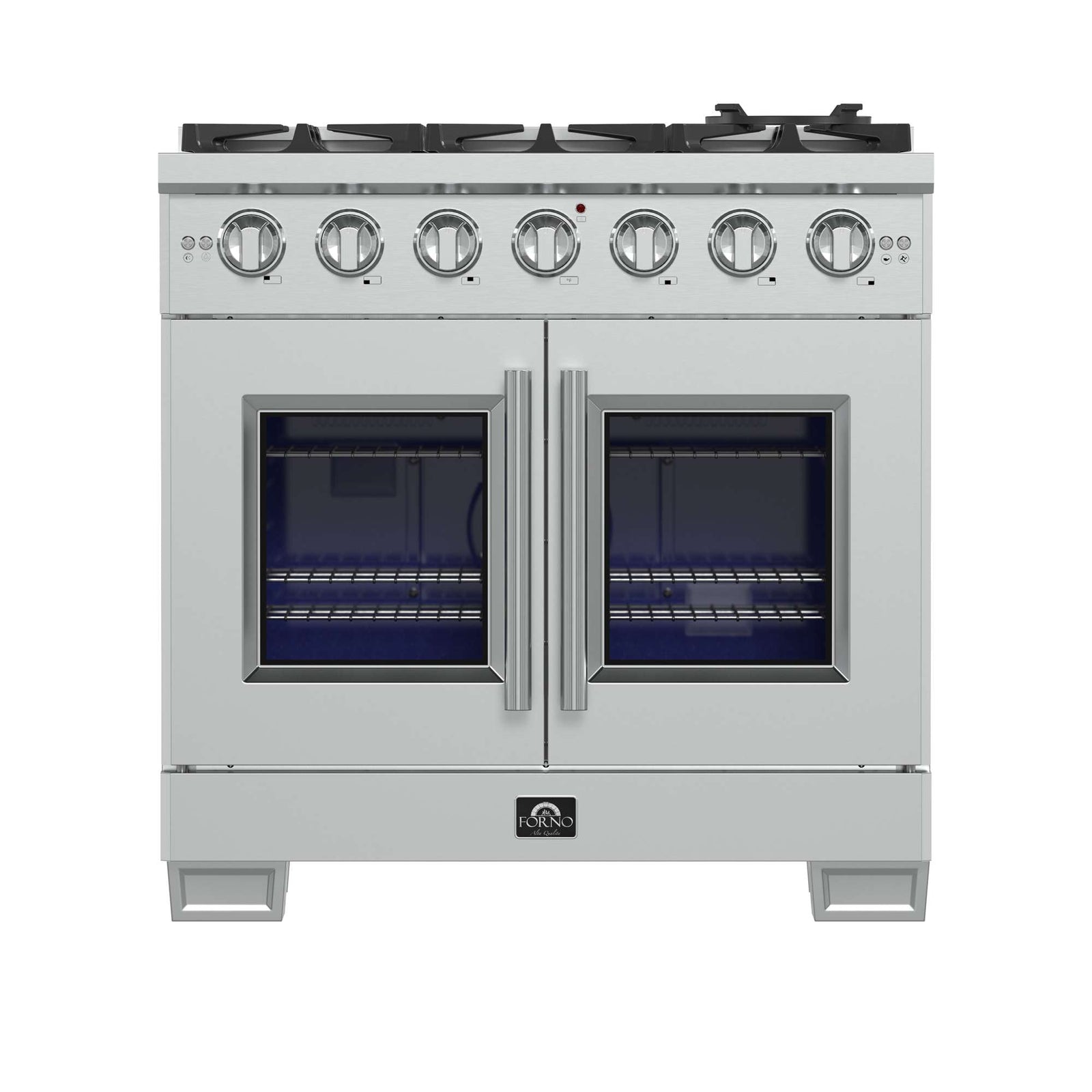 Forno Capriasca 36-Inch Freestanding French Door Gas Range, 6 Burners, Convection Oven, Energy Efficient - FFSGS6460-36
