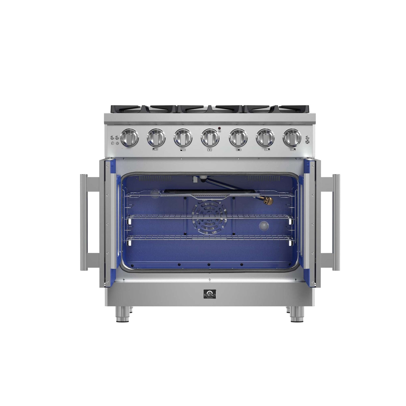 Forno Massimo 36-Inch Freestanding French Door Gas Range, 6 Burners, Convection Oven, Energy Efficient - FFSGS6439-36