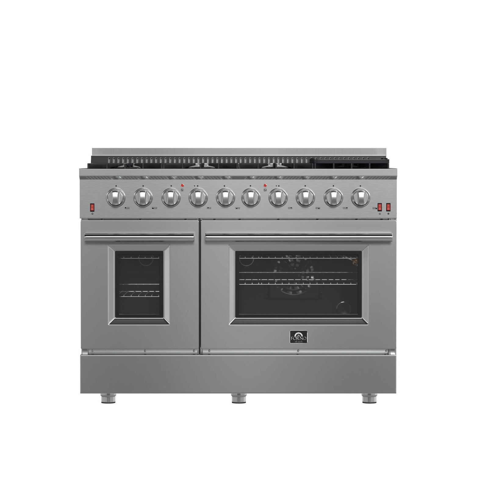Forno Premium 2-Piece Kitchen Bundle - Galiano 48" Stainless Steel Gas Range, Forno Maderno 2-28 " Wide Units with Decorative Trim - FBDL-018-03CAUS