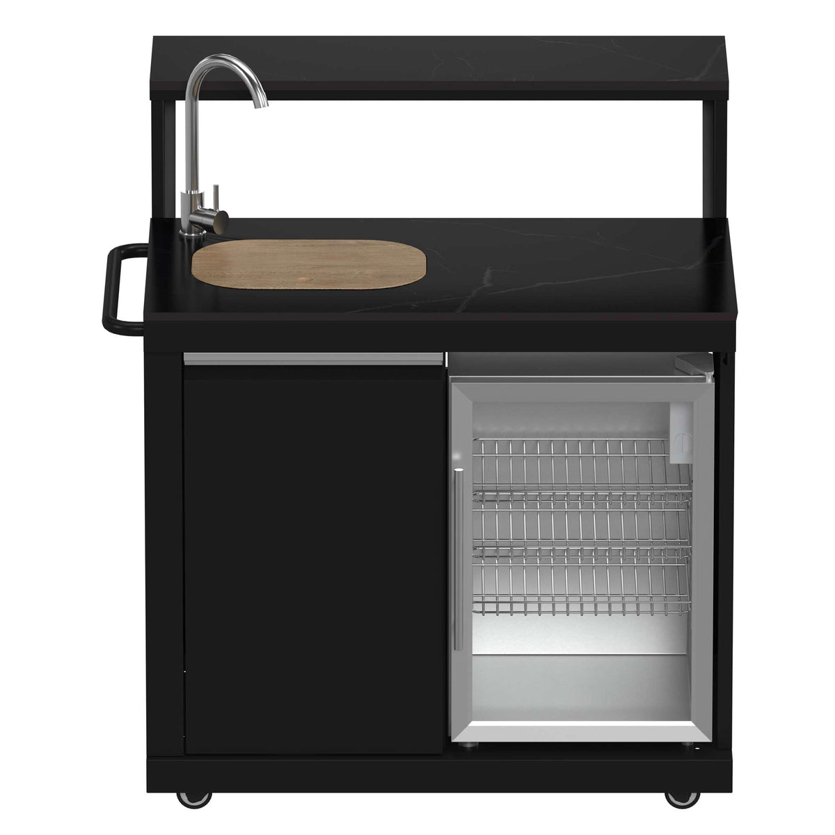 Forno All’Aperto 99,600 BTU Outdoor Kitchen, 5 Burners, Infrared Burners, Side Burner, Black Sintered Stone Countertops, Gas Pizza Oven, Sink Module, Bar & Beverage Center - FODKT2568BLK