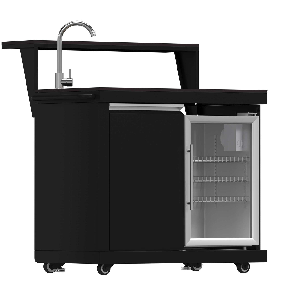 Forno All’Aperto 99,600 BTU Outdoor Kitchen, 5 Burners, Infrared Burners, Side Burner, Black Sintered Stone Countertops, Gas Pizza Oven, Sink Module, Bar & Beverage Center - FODKT2568BLK