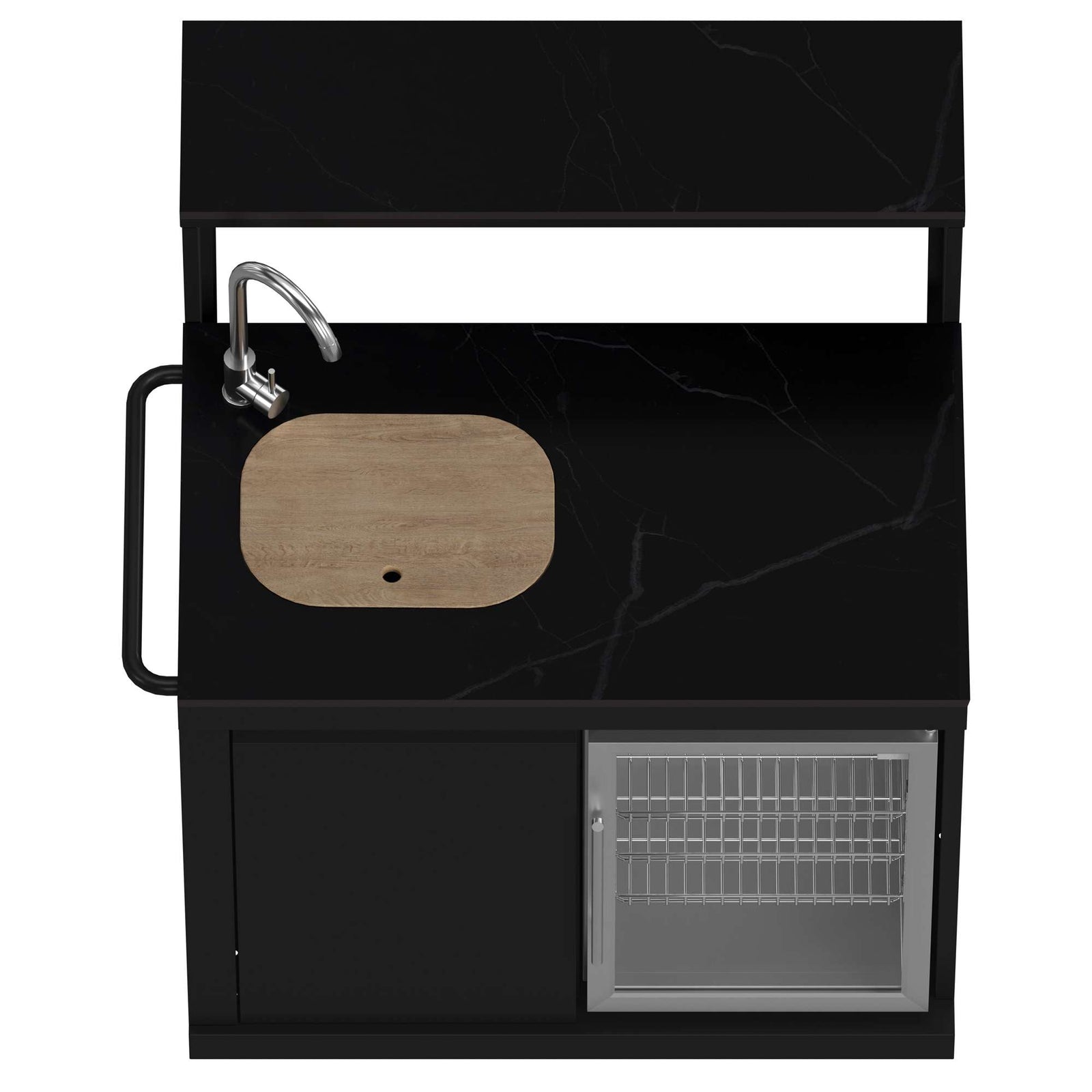 Forno All’Aperto 99,600 BTU Outdoor Kitchen, 5 Burners, Infrared Burners, Side Burner, Black Sintered Stone Countertops, Gas Pizza Oven, Sink Module, Bar & Beverage Center - FODKT2568BLK