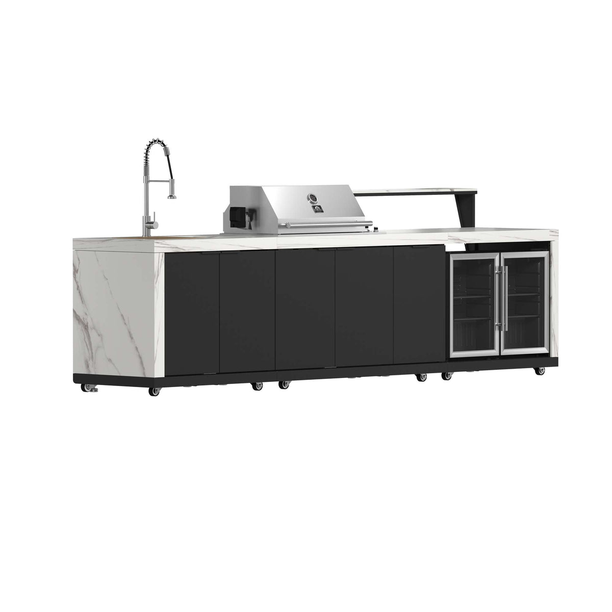 Forno Rimini Outdoor Kitchen: 30" BBQ 62,600 BTU, 4.8 cu.ft. Refrigerators, White Countertops - FODKT2575WHT