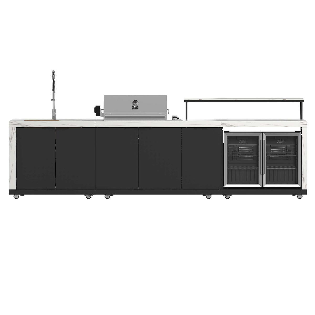 Forno Rimini Outdoor Kitchen: 30" BBQ 62,600 BTU, 4.8 cu.ft. Refrigerators, White Countertops - FODKT2575WHT