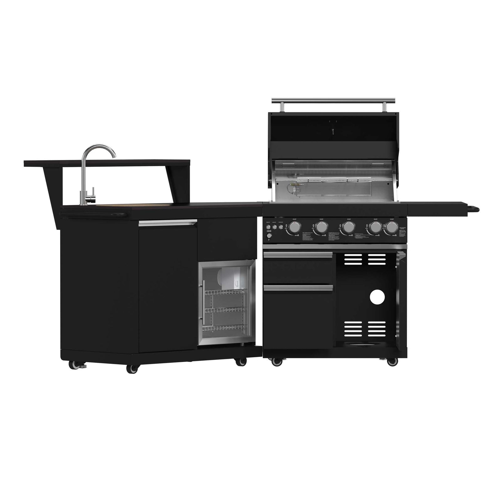 Forno All’Aperto 62,600 BTU BBQ, 3 Stainless Steel Burners, Infrared Burners, Sink Module, Black Sintered Stone Countertops, Bar and Beverage Center - FODKT2582BLK