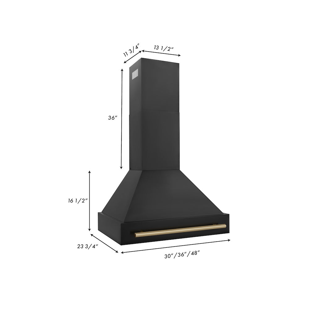 ZLINE Autograph Edition 30-inch range hood in black stainless steel and champagne bronze accents BS655Z-30-CB, view 7