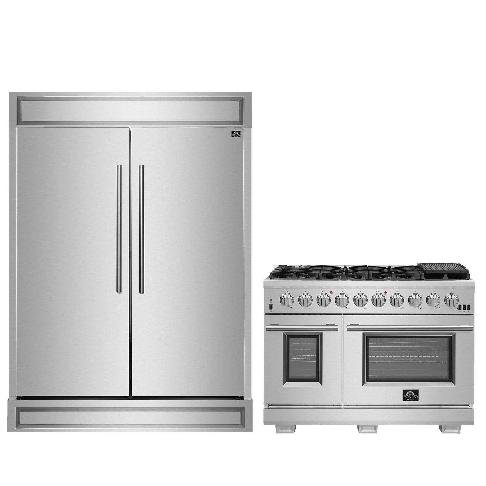 Forno Premium 2-Piece Kitchen Bundle - Capriasca 48" Stainless Steel Range, Forno Maderno 2-28 " Wide Units with Decorative Trim - FBDL-019-06CAUS