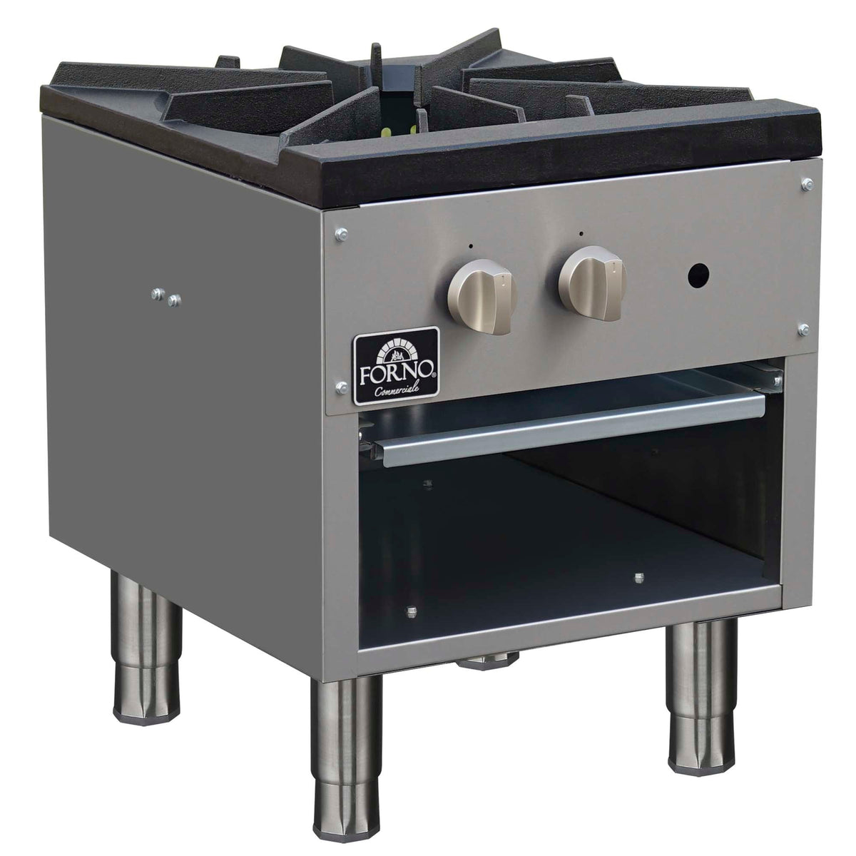 Forno Commerciale gas stock pot range, 1 powerful 3-ring burner, 80,000 BTU, durable stainless steel, heavy-duty cast iron grate - FCMSP0089-18