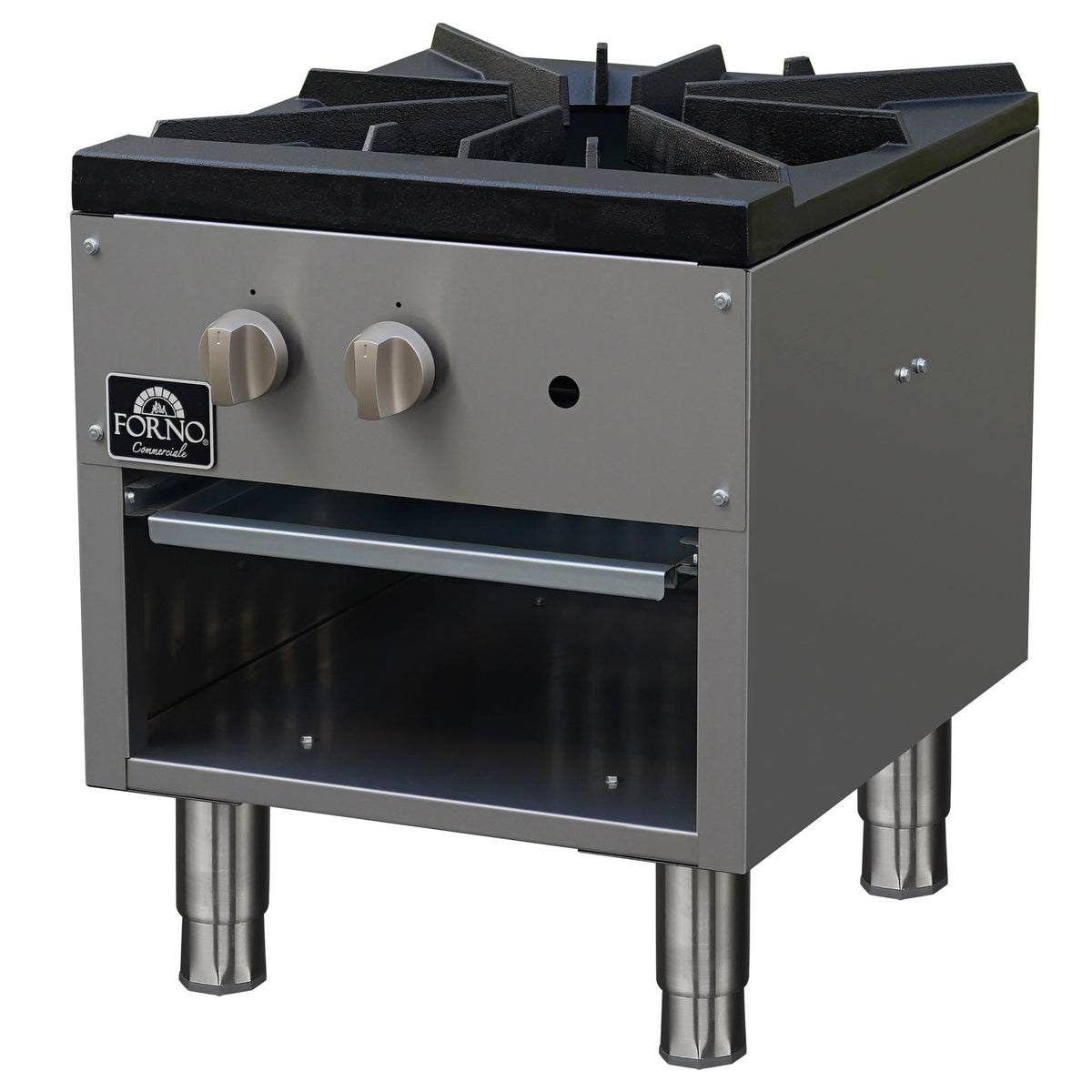 Forno Commerciale gas stock pot range, 1 powerful 3-ring burner, 80,000 BTU, durable stainless steel, heavy-duty cast iron grate - FCMSP0089-18