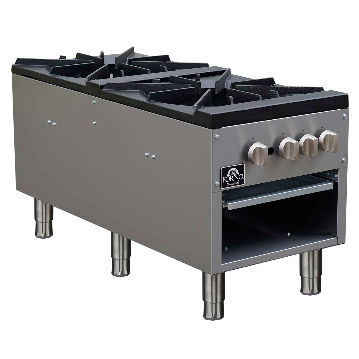 Forno Commerciale gas stock pot range, 2 powerful 3-ring burners, 160,000 BTU, durable stainless steel, heavy-duty cast iron grates - FCMSP0094-18