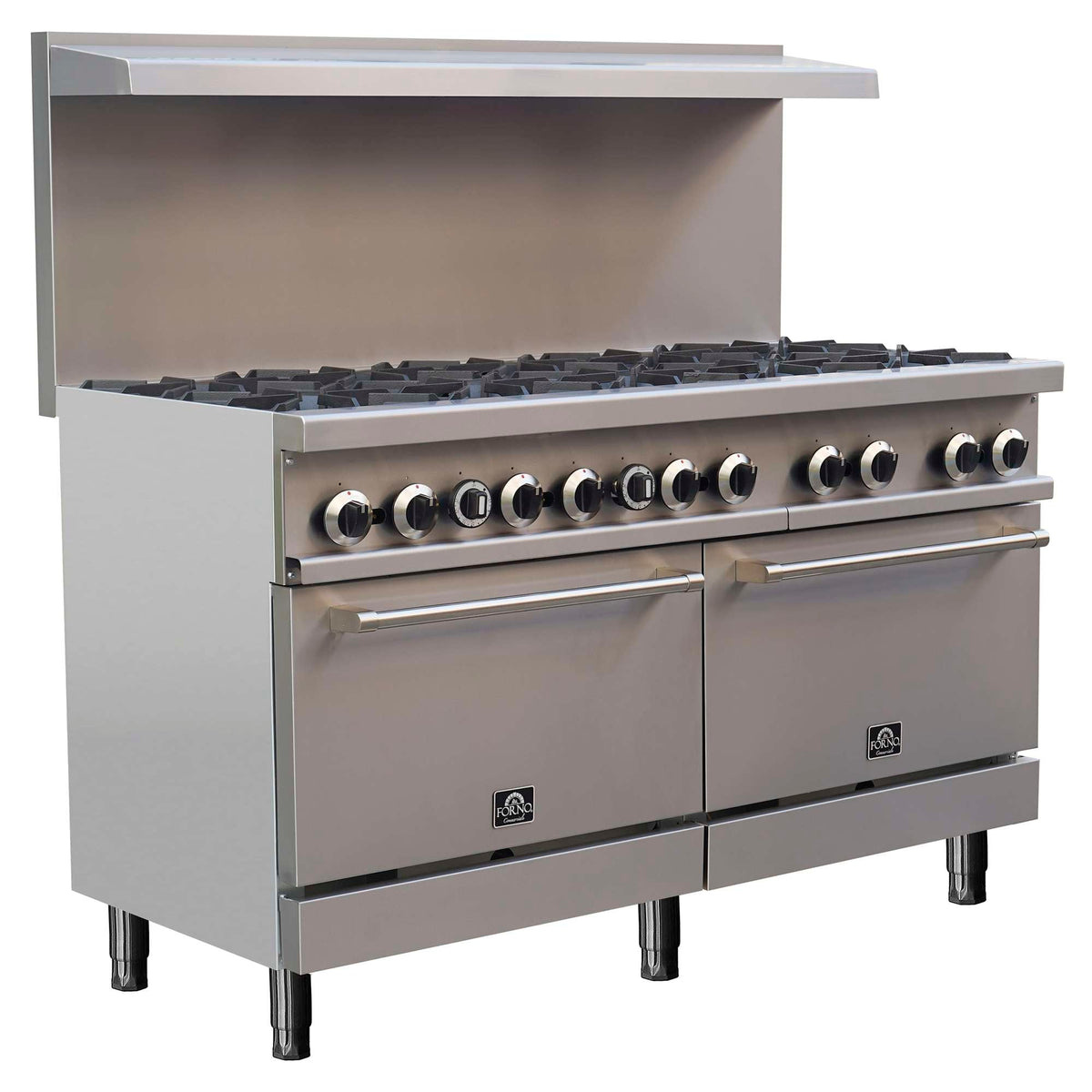 Forno Commerciale 60 Inch Stainless Steel Gas Range, 10 Burners 300,000 BTU Total, 9.3 cu.ft. Ovens - FCMGR0093-60