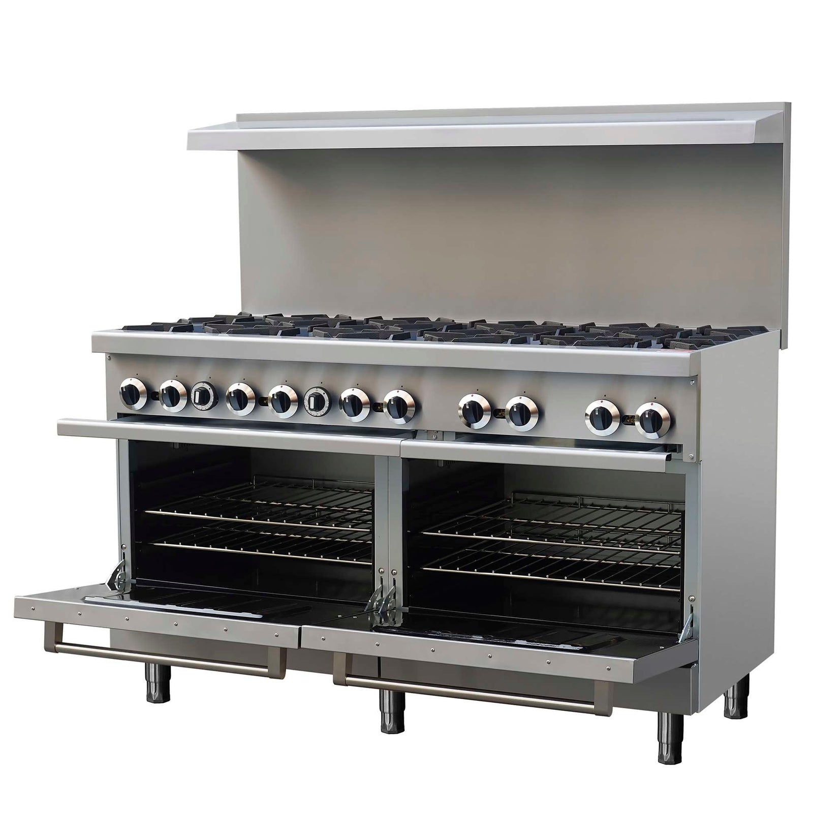 Forno Commerciale 60 Inch Stainless Steel Gas Range, 10 Burners 300,000 BTU Total, 9.3 cu.ft. Ovens - FCMGR0093-60
