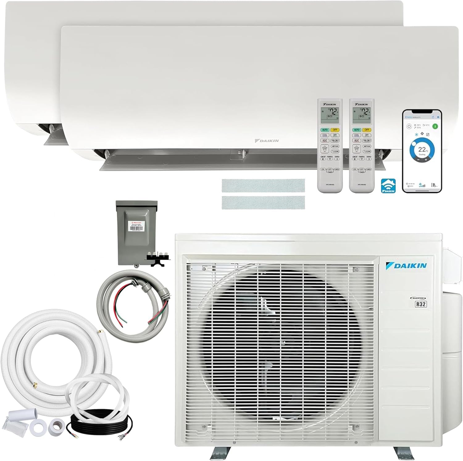 Daikin MXM 18,000 BTU (7K + 12K) 21 SEER2 Dual Zone Wall Mount Mini Split Heat Pump System - R32 - 230V