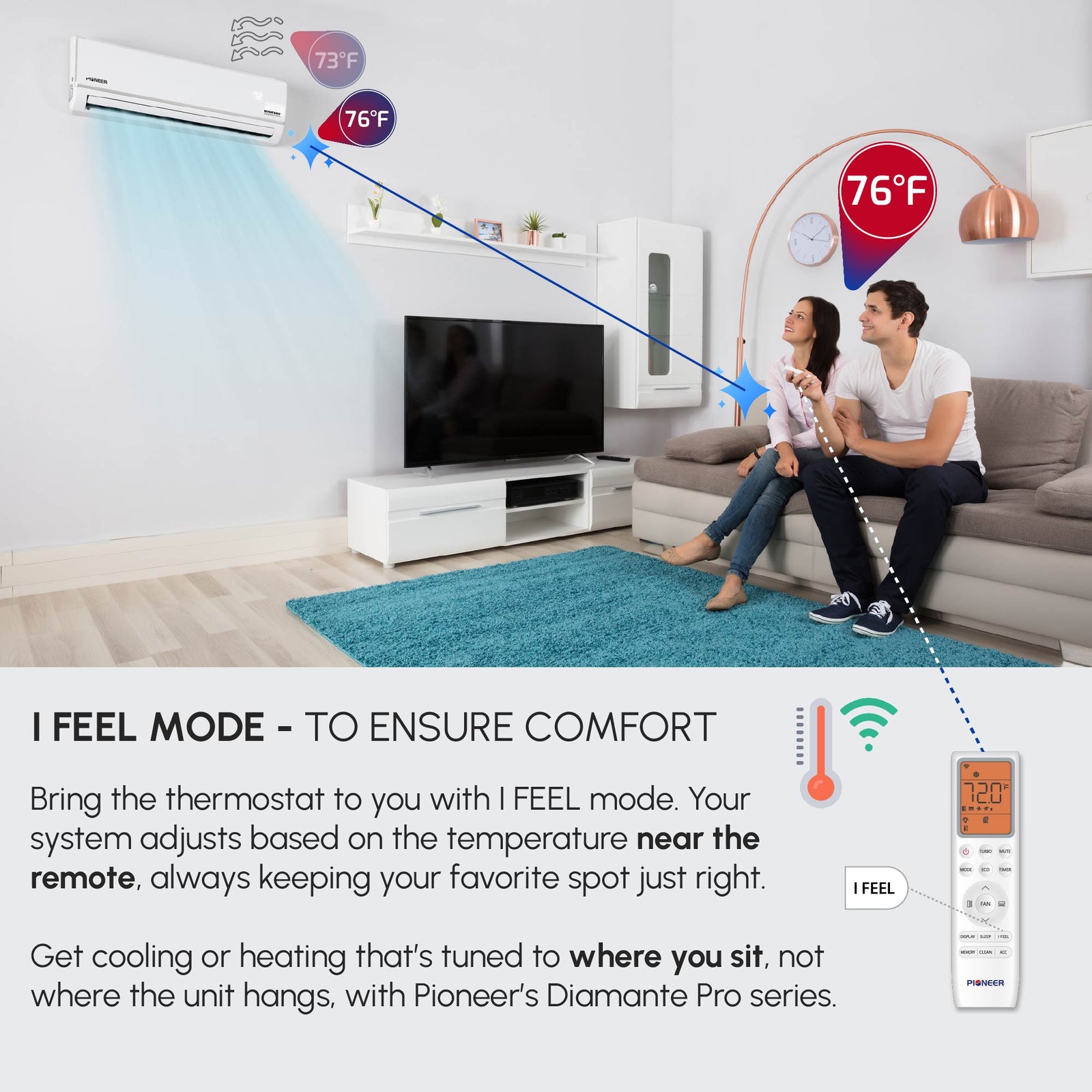 Pioneer® Diamante Pro™ 12,000 BTU 20 SEER2 230V High-Wall Ductless Mini-Split Air Conditioner Inverter Heat Pump with 16 Ft. Kit