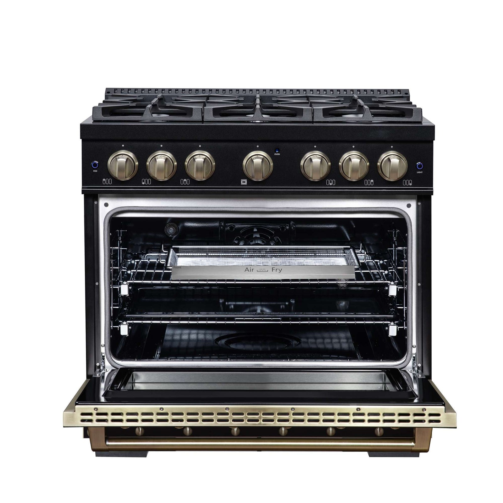 Forno Ambassador 36" Dual Fuel Range in Black, 6 Sealed Burners, 71 000 BTU Cooktop Output , 5.2 Cu.Ft. convection Oven, Telescopic Racks - FFSGS6199-36CPBLK