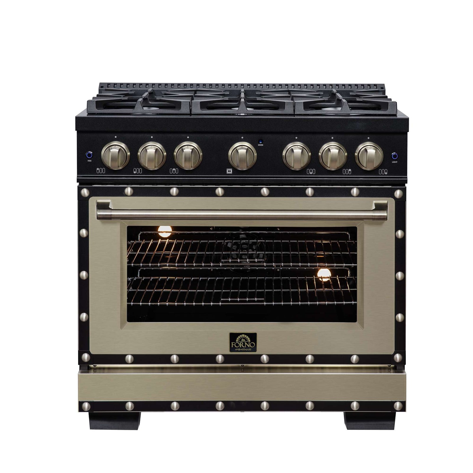 Forno Ambassador 36" Dual Fuel Range in Black, 6 Sealed Burners, 71 000 BTU Cooktop Output , 5.2 Cu.Ft. convection Oven, Telescopic Racks - FFSGS6199-36CPBLK
