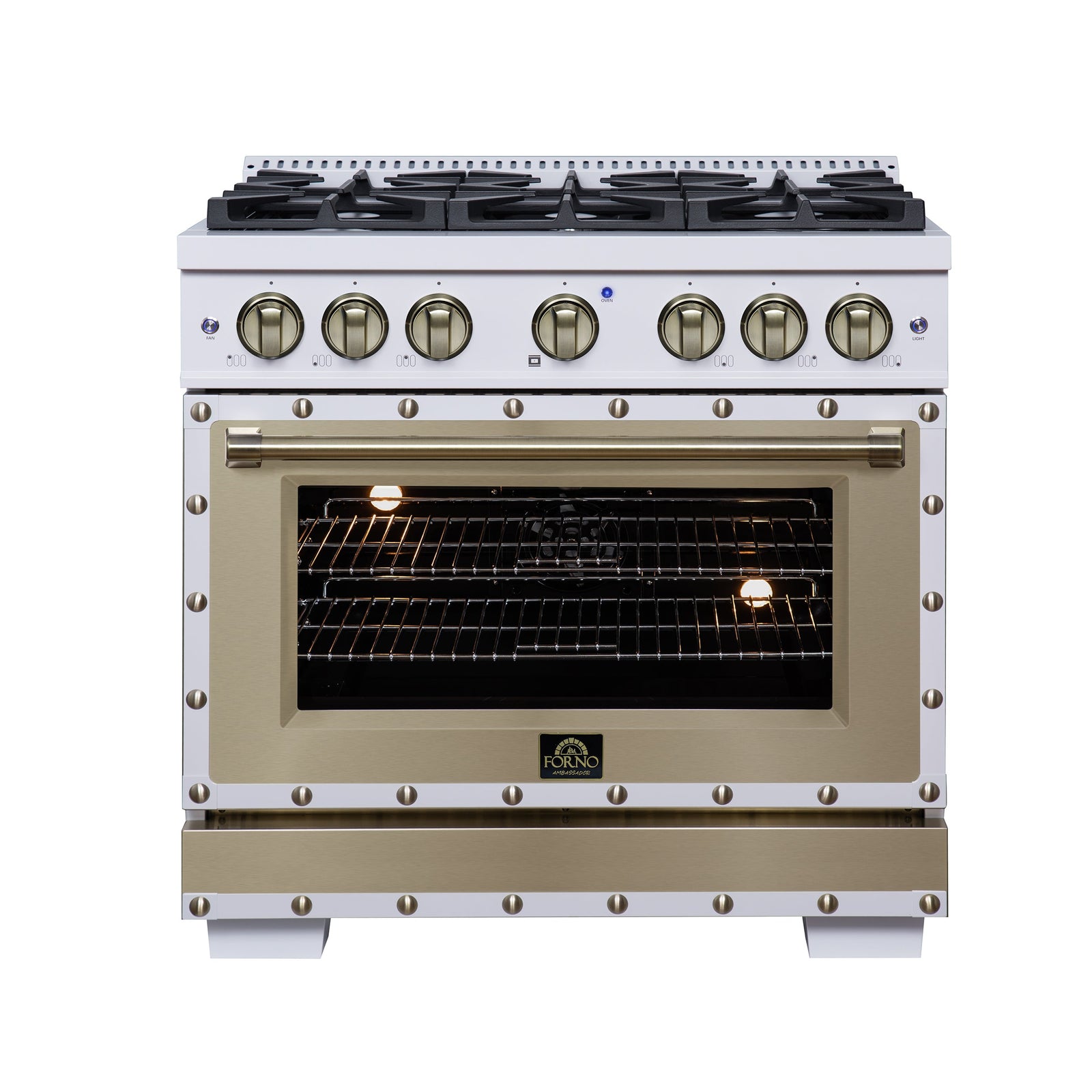 Forno Ambassador 36" Dual Fuel Range in White, 6 Sealed Burners, 71 000 BTU Cooktop Output , 5.2 Cu.Ft. convection Oven, Telescopic Racks - FFSGS6199-36CPWHT