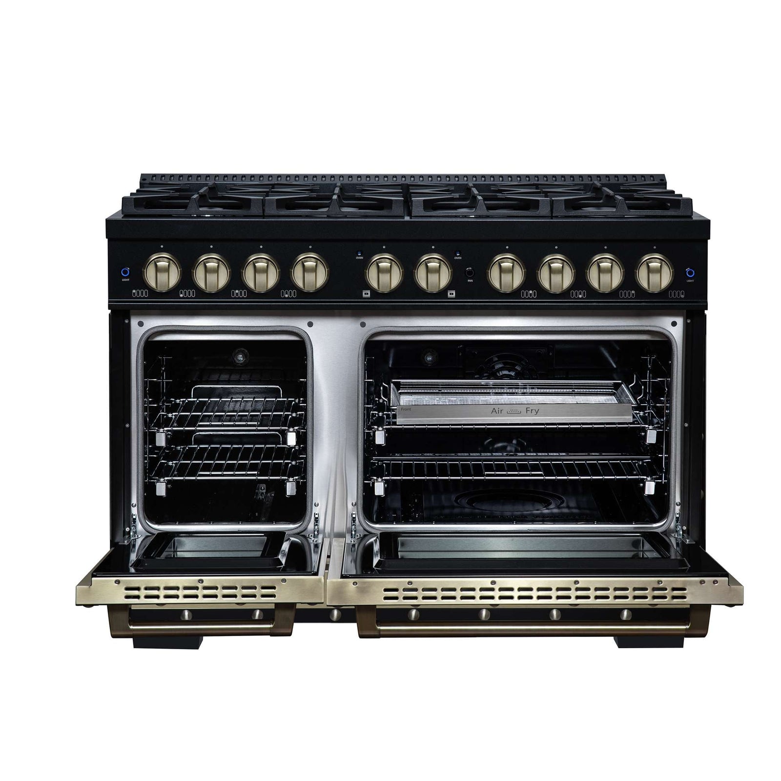 Forno Ambassador 48" Dual Fuel Range in Black, 8 Sealed Burners, 94 000 BTU Cooktop Output, 6.7 Cu.Ft. Double Oven, Telescopic Racks - FFSGS6199-48CPBLK
