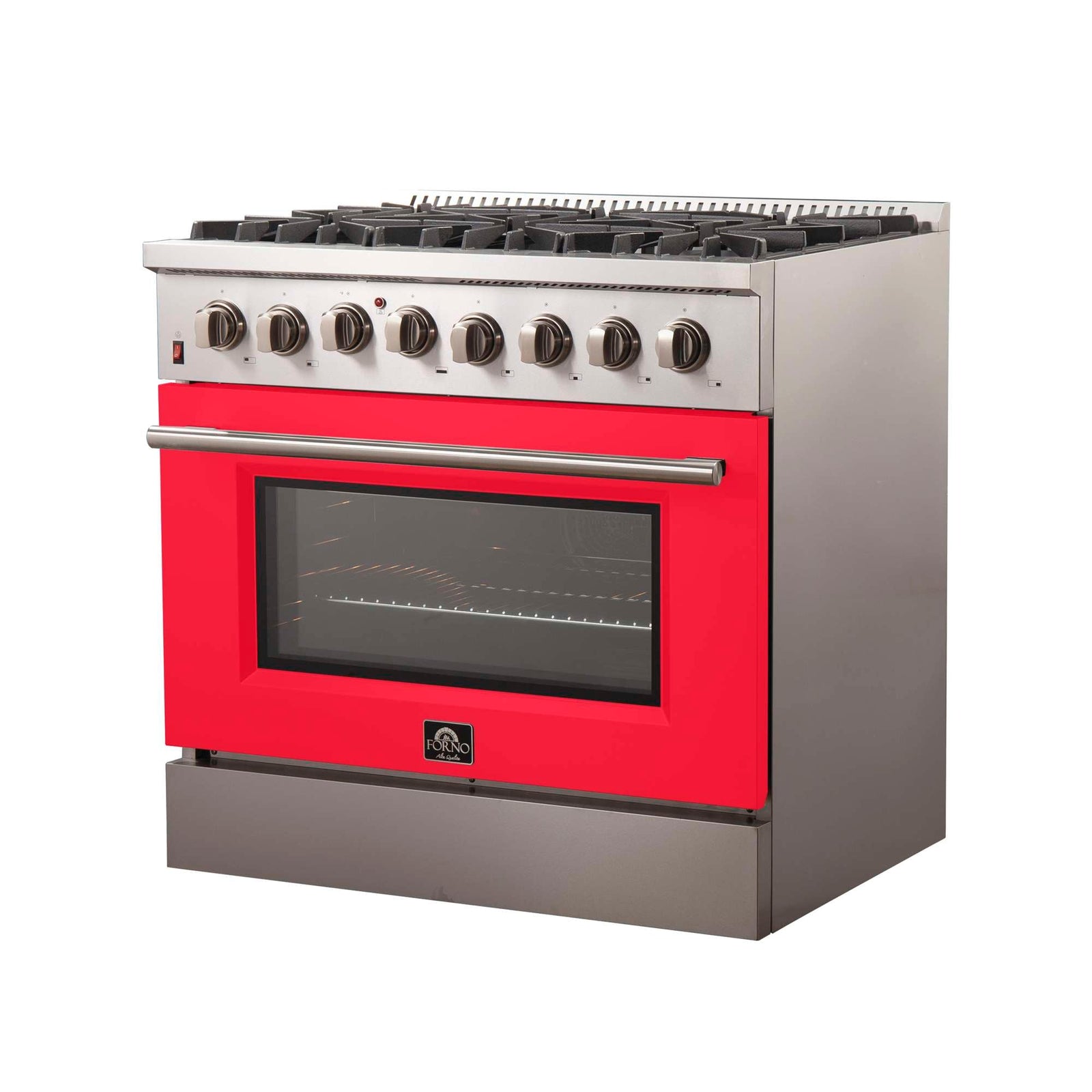 Forno Galiano 36-Inch Freestanding Dual Fuel Range, 6 Burners, Double Convection Ovens, Red Door - FFSGS6156-36RED