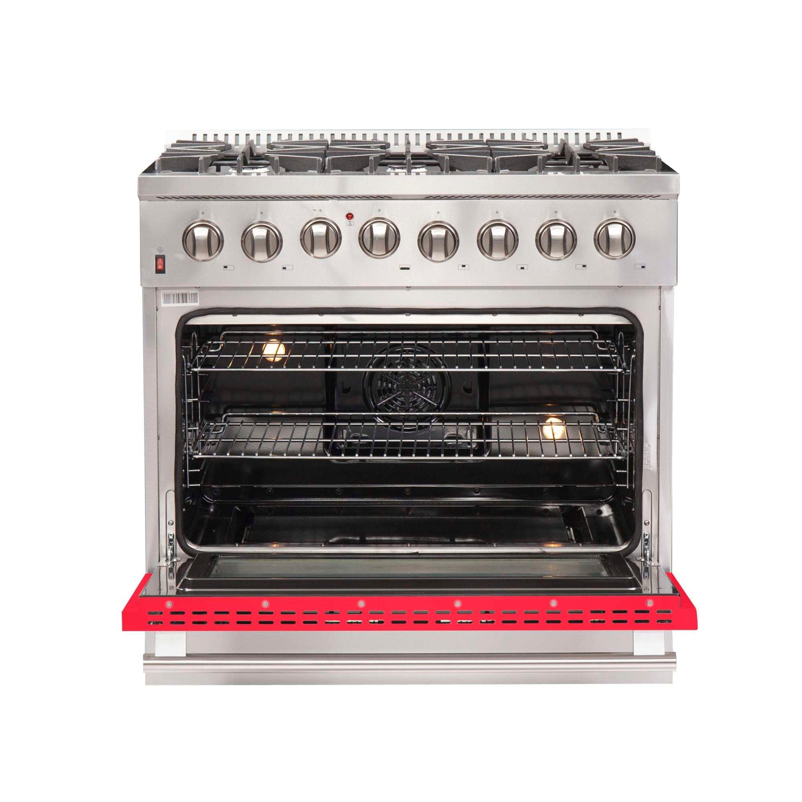 Forno Galiano 36-Inch Freestanding Dual Fuel Range, 6 Burners, Double Convection Ovens, Red Door - FFSGS6156-36RED