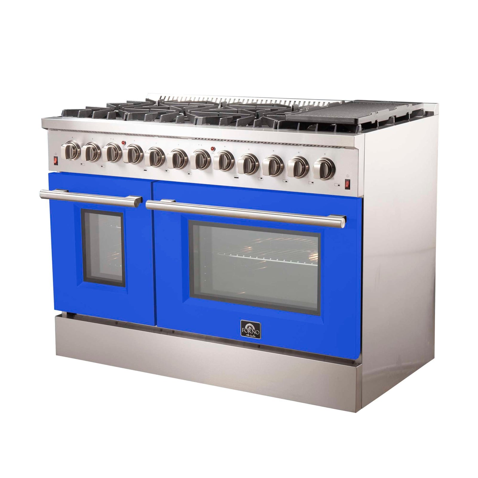 Forno Galiano 48-Inch Freestanding Dual Fuel Range, 8 Burners, Double Convection Ovens, Blue Doors - FFSGS6156-48BLU
