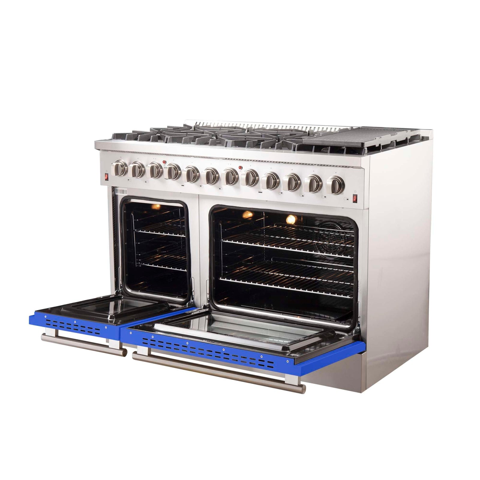 Forno Galiano 48-Inch Freestanding Dual Fuel Range, 8 Burners, Double Convection Ovens, Blue Doors - FFSGS6156-48BLU