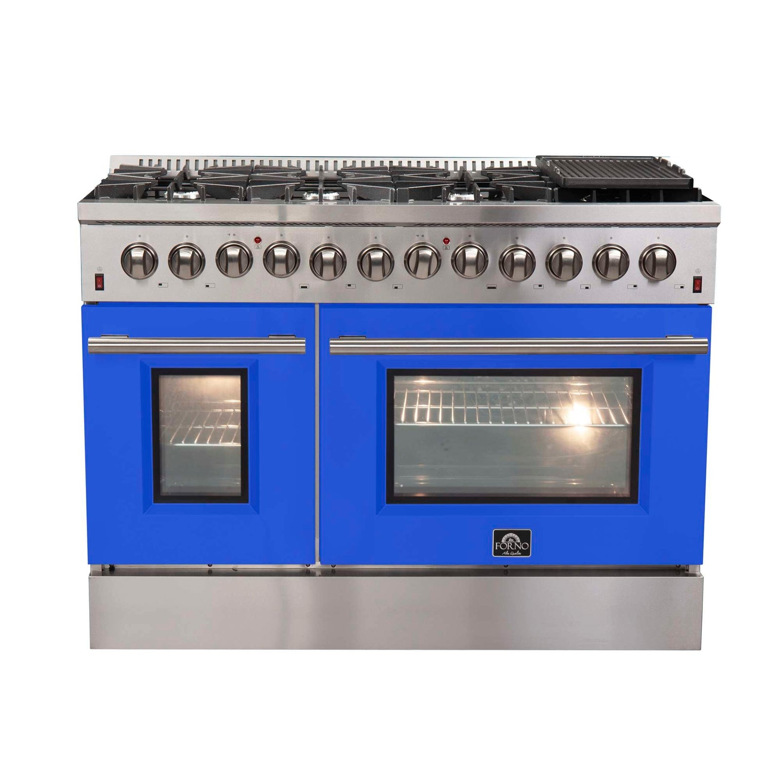 Forno Galiano 48-Inch Freestanding Dual Fuel Range, 8 Burners, Double Convection Ovens, Blue Doors - FFSGS6156-48BLU