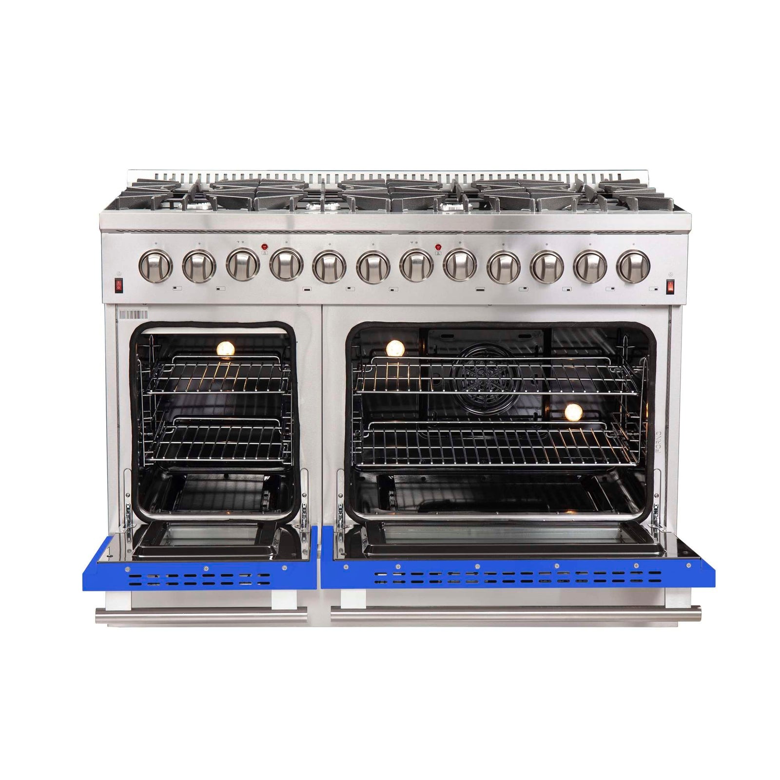 Forno Galiano 48-Inch Freestanding Dual Fuel Range, 8 Burners, Double Convection Ovens, Blue Doors - FFSGS6156-48BLU