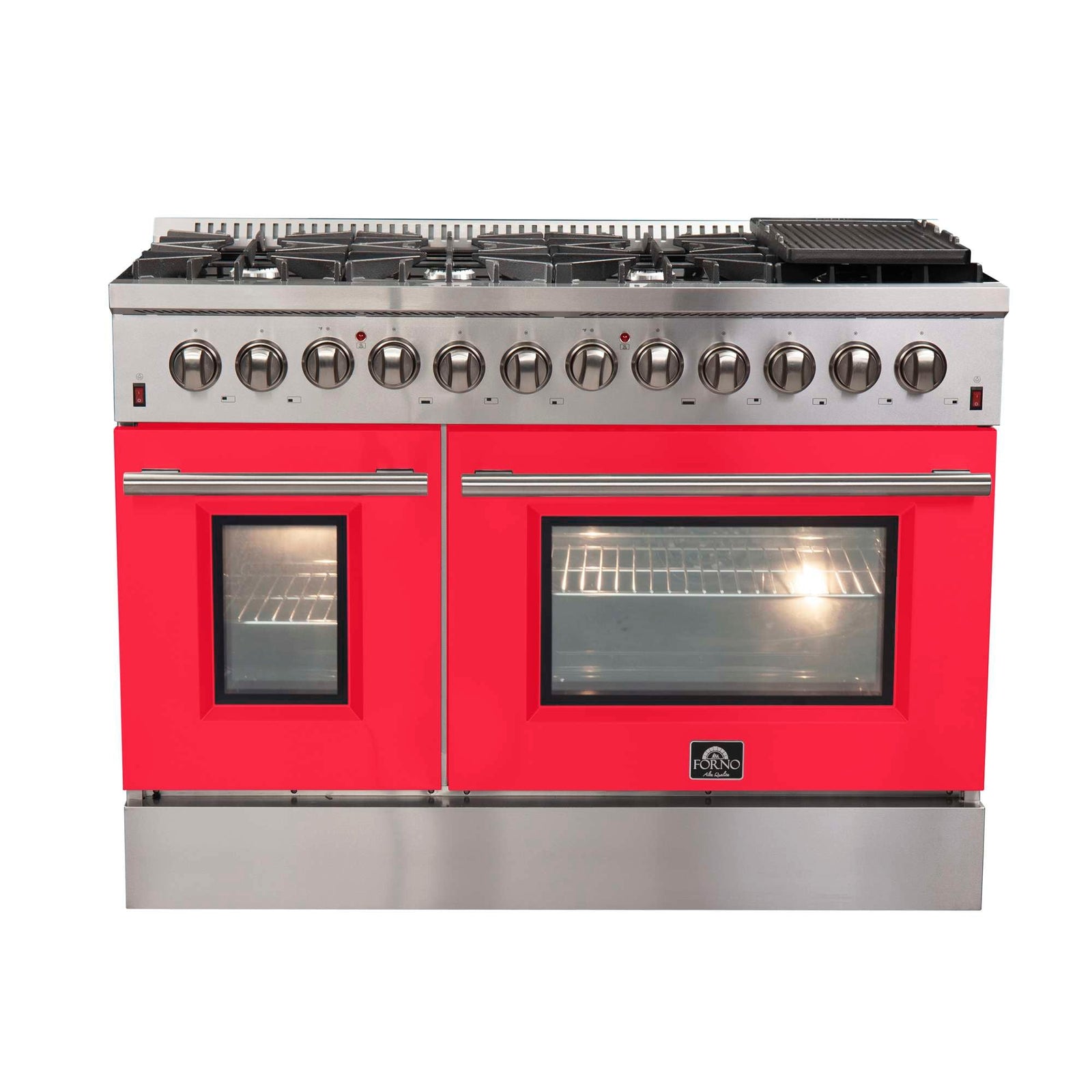 Forno Galiano 48-Inch Freestanding Dual Fuel Range, 8 Burners, Double Convection Ovens, Red Doors - FFSGS6156-48RED