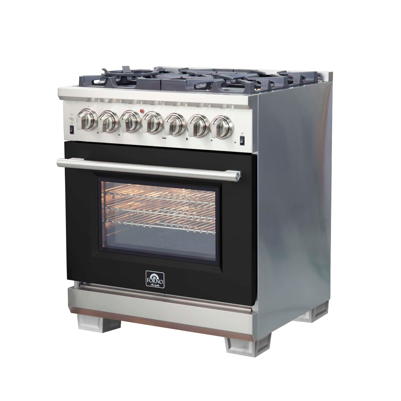 Forno Capriasca 30-Inch Freestanding Dual Fuel Range, 4 Burners, True Convection Oven, Black Door - FFSGS6187-30BLK