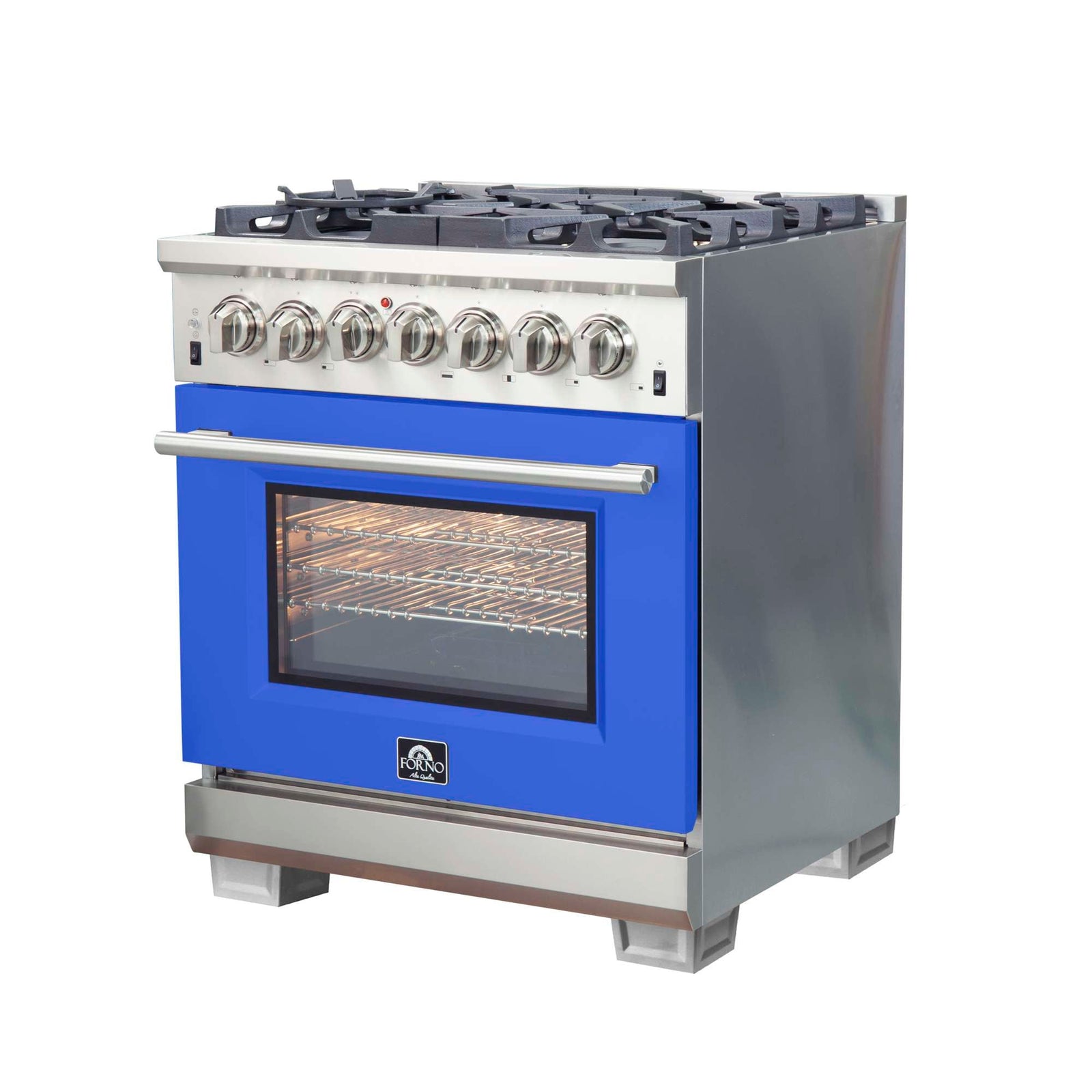 Forno Capriasca 30-Inch Freestanding Dual Fuel Range, 4 Burners, True Convection Oven, Blue Door - FFSGS6187-30BLU