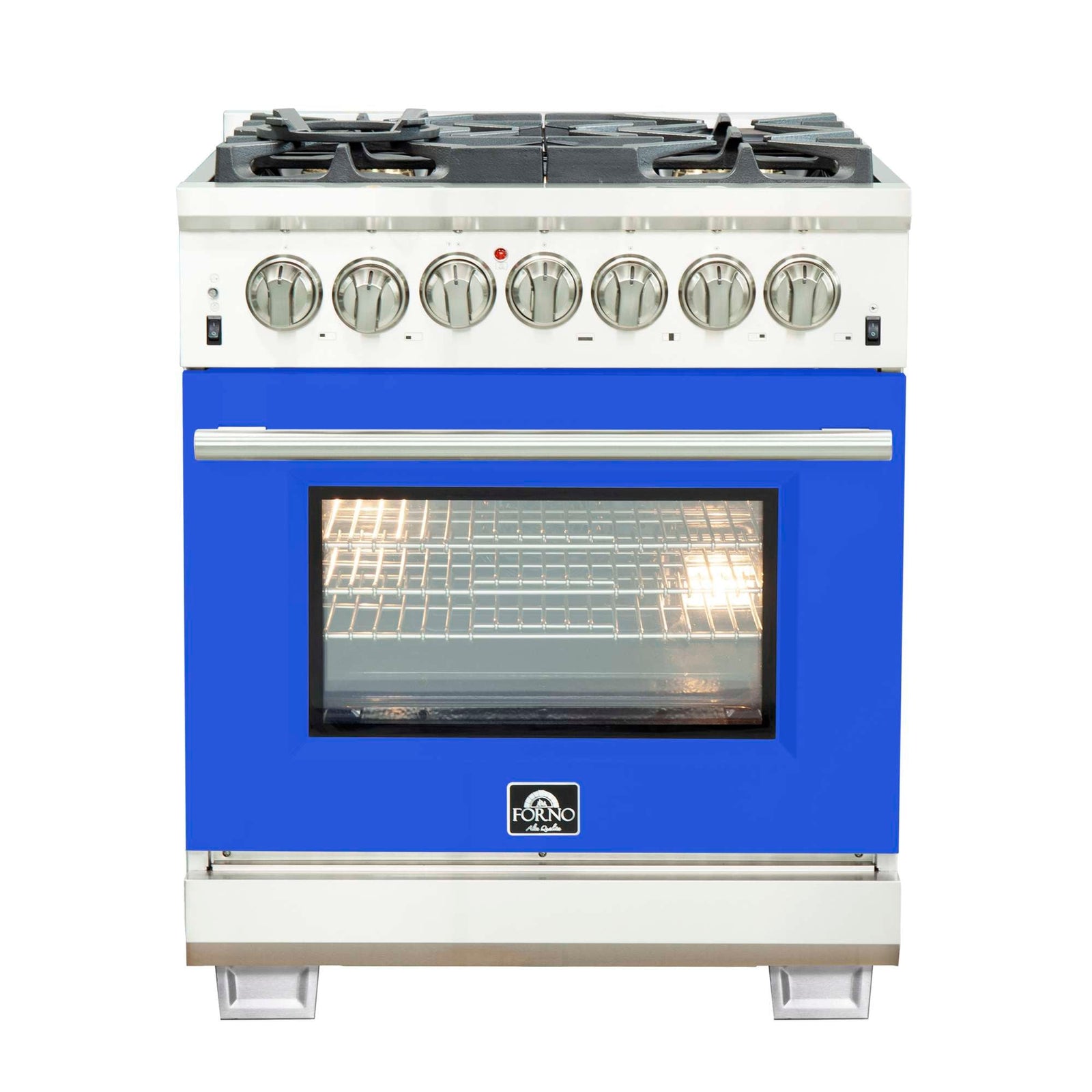 Forno Capriasca 30-Inch Freestanding Dual Fuel Range, 4 Burners, True Convection Oven, Blue Door - FFSGS6187-30BLU