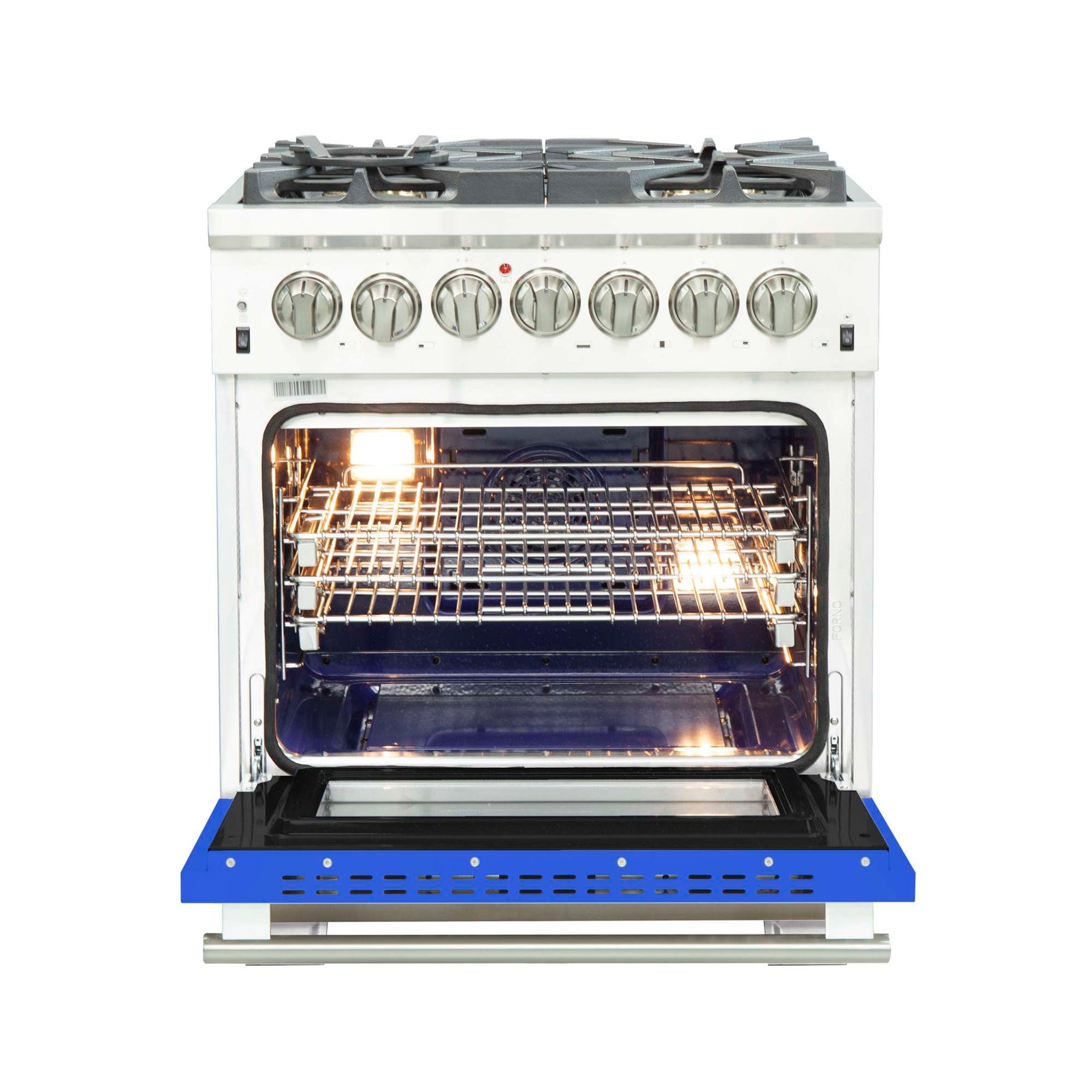 Forno Capriasca 30-Inch Freestanding Dual Fuel Range, 4 Burners, True Convection Oven, Blue Door - FFSGS6187-30BLU