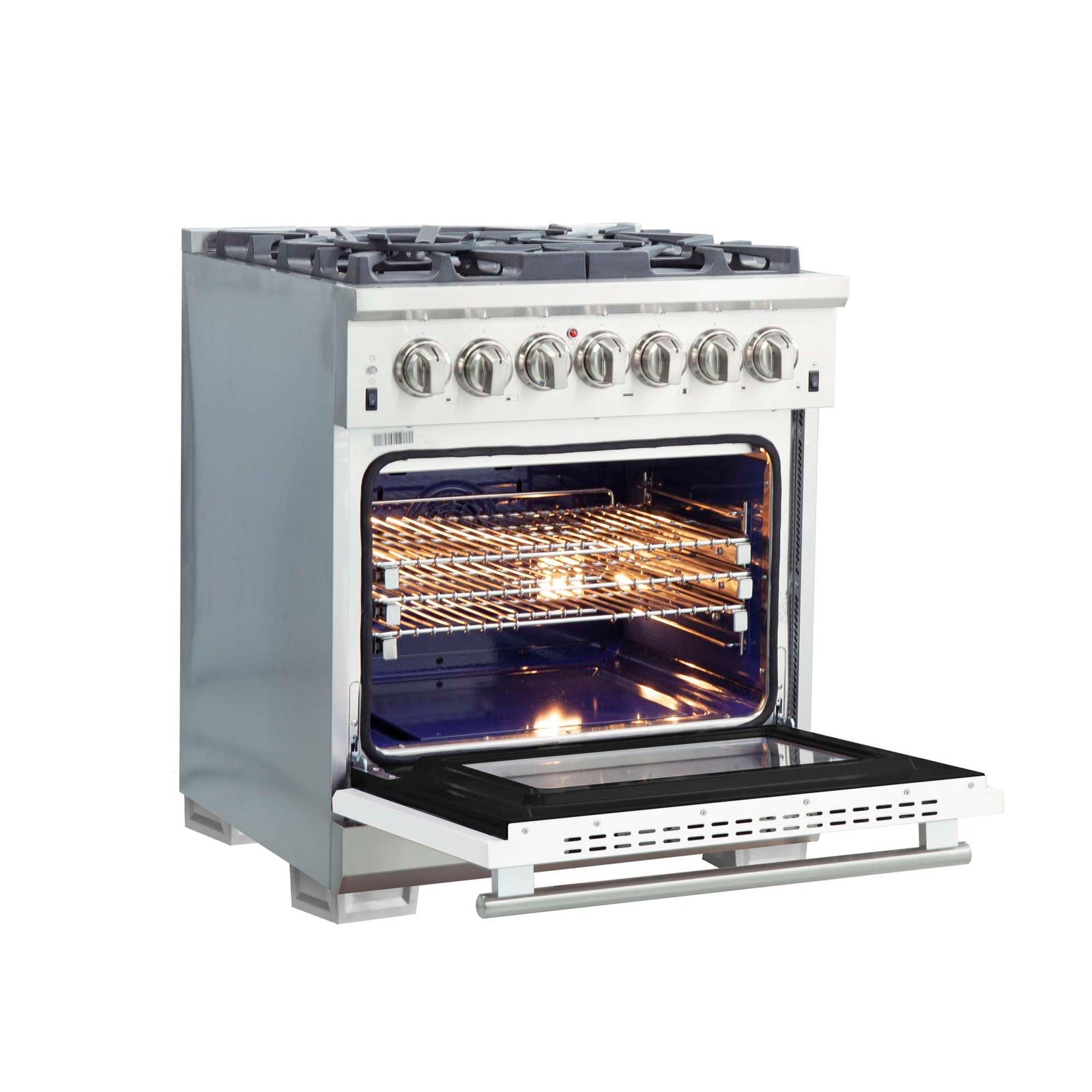 Forno Capriasca 30-Inch Freestanding Dual Fuel Range, 4 Burners, True Convection Oven, White Door - FFSGS6187-30WHT