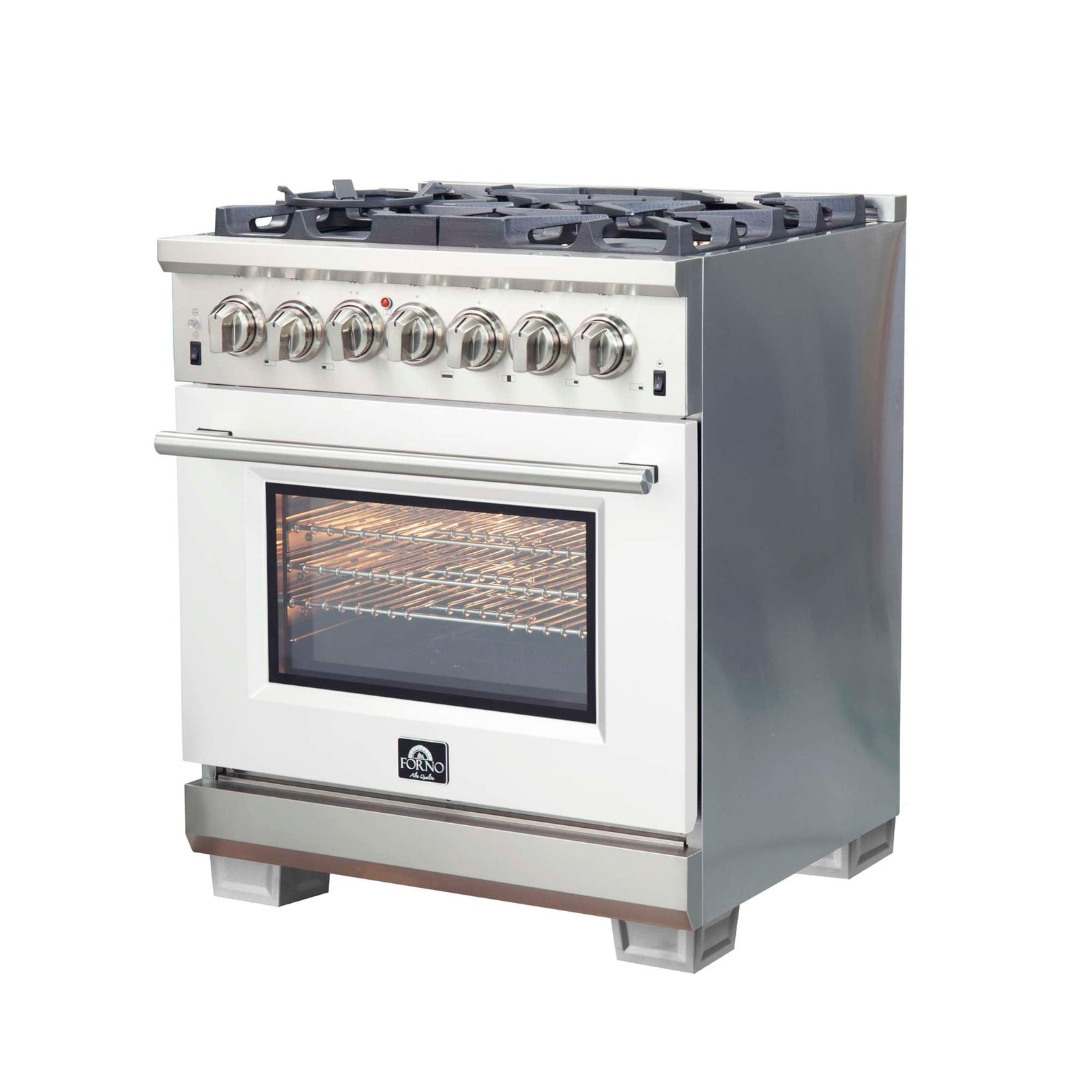 Forno Capriasca 30-Inch Freestanding Dual Fuel Range, 4 Burners, True Convection Oven, White Door - FFSGS6187-30WHT
