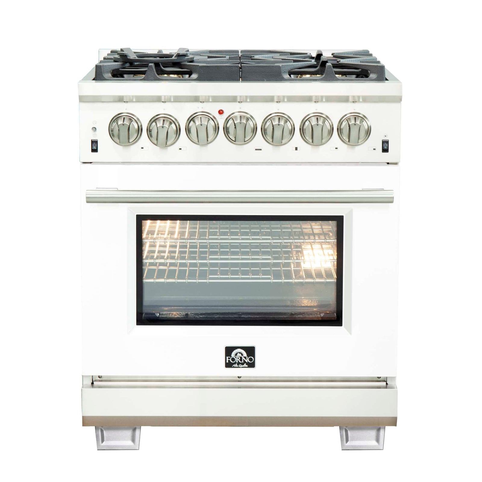 Forno Capriasca 30-Inch Freestanding Dual Fuel Range, 4 Burners, True Convection Oven, White Door - FFSGS6187-30WHT