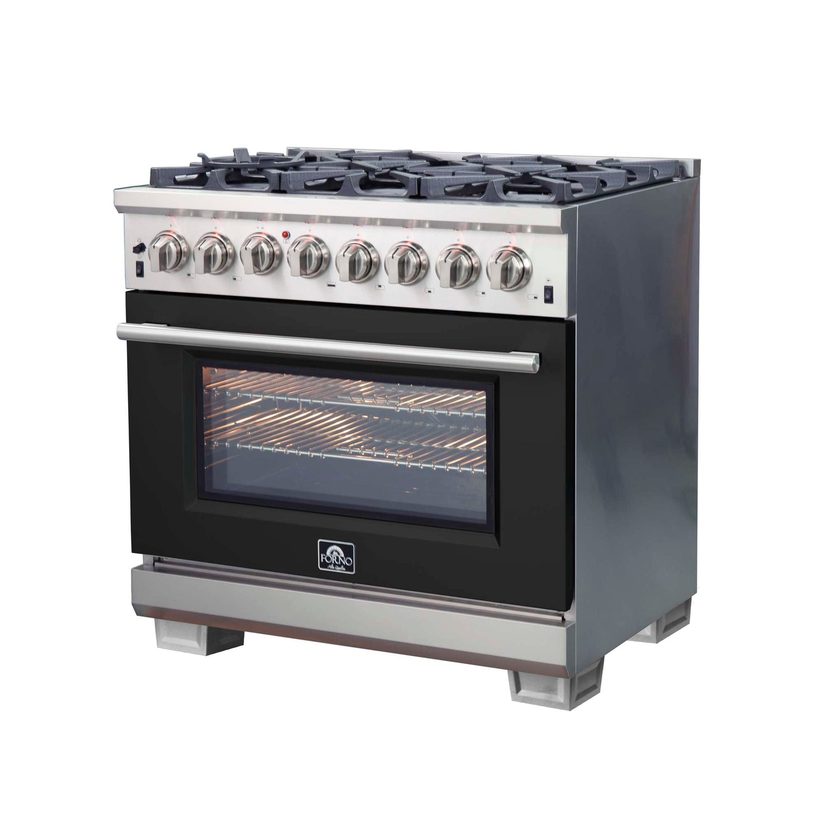Forno Capriasca 36-Inch Freestanding Dual Fuel Range, 6 Burners, True Convection Oven, Black Door - FFSGS6187-36BLK