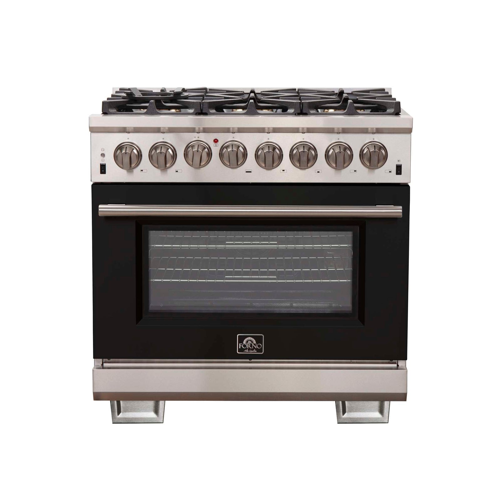Forno Capriasca 36-Inch Freestanding Dual Fuel Range, 6 Burners, True Convection Oven, Black Door - FFSGS6187-36BLK